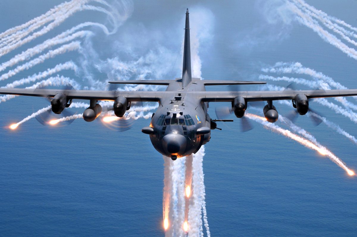 AC-130 gunship in flight