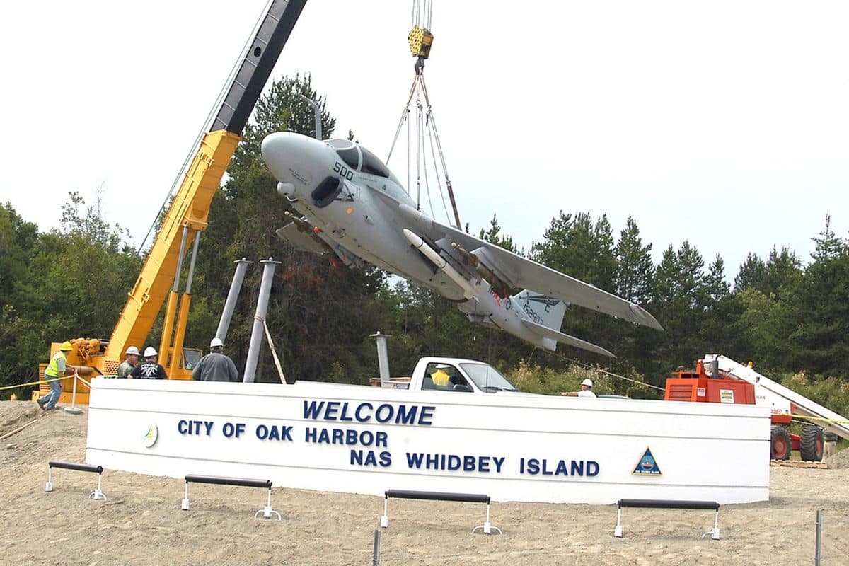 Grumman A-6 Intruder attack aircraft on the flight deck of an aircraft carrier