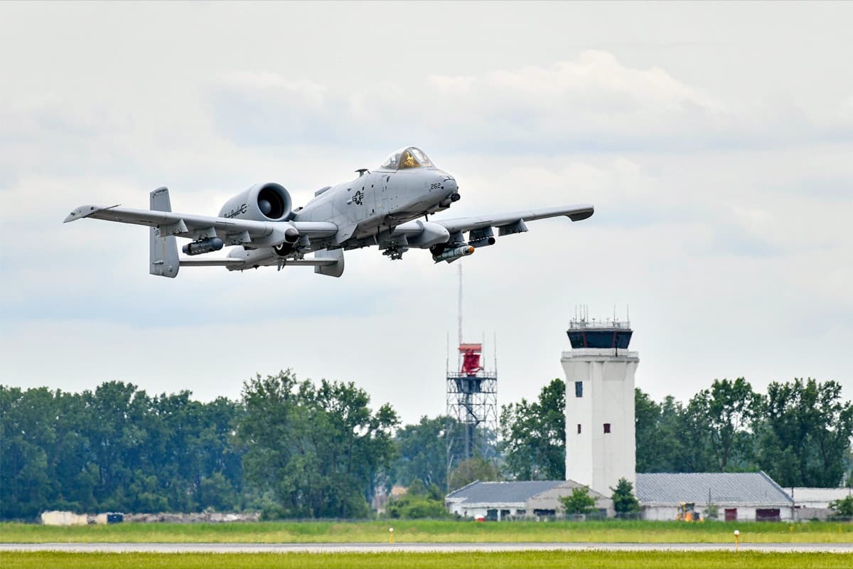 A-10 Thunderbolt II aircraft prepares to take off