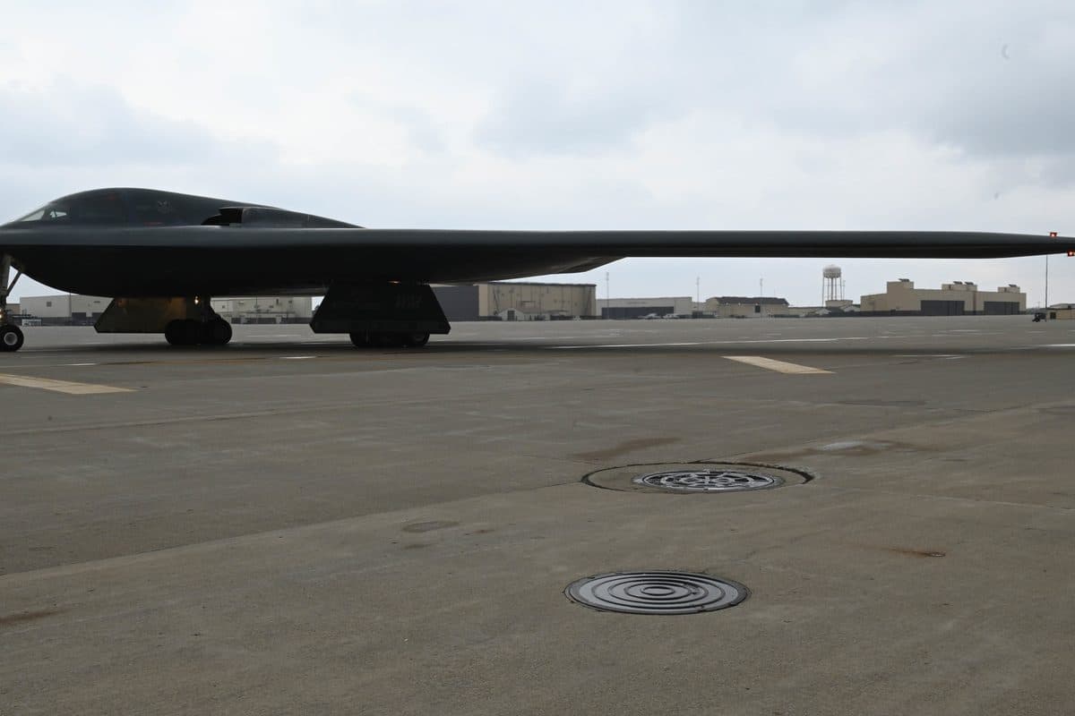B-2 Spirit stealth bomber soaring through the sky