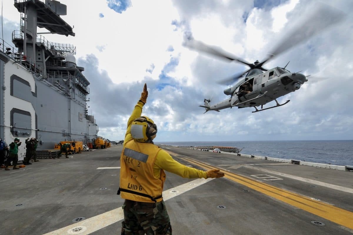Bell UH-1 Huey helicopter in flight during operations