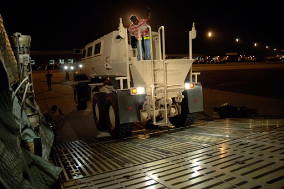 Bushmaster Protected Mobility Vehicle in operational use showing its distinctive armored design