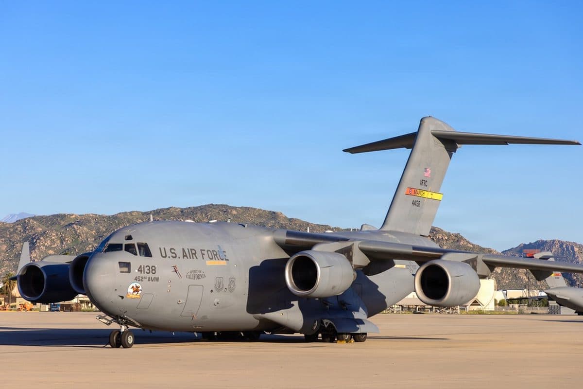 C-17 Globemaster III military cargo aircraft in flight