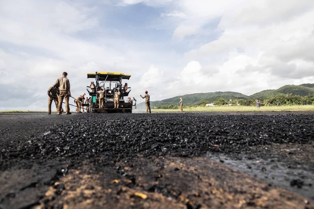 RED HORSE airmen working on rapid airfield repair and construction at a forward operating location