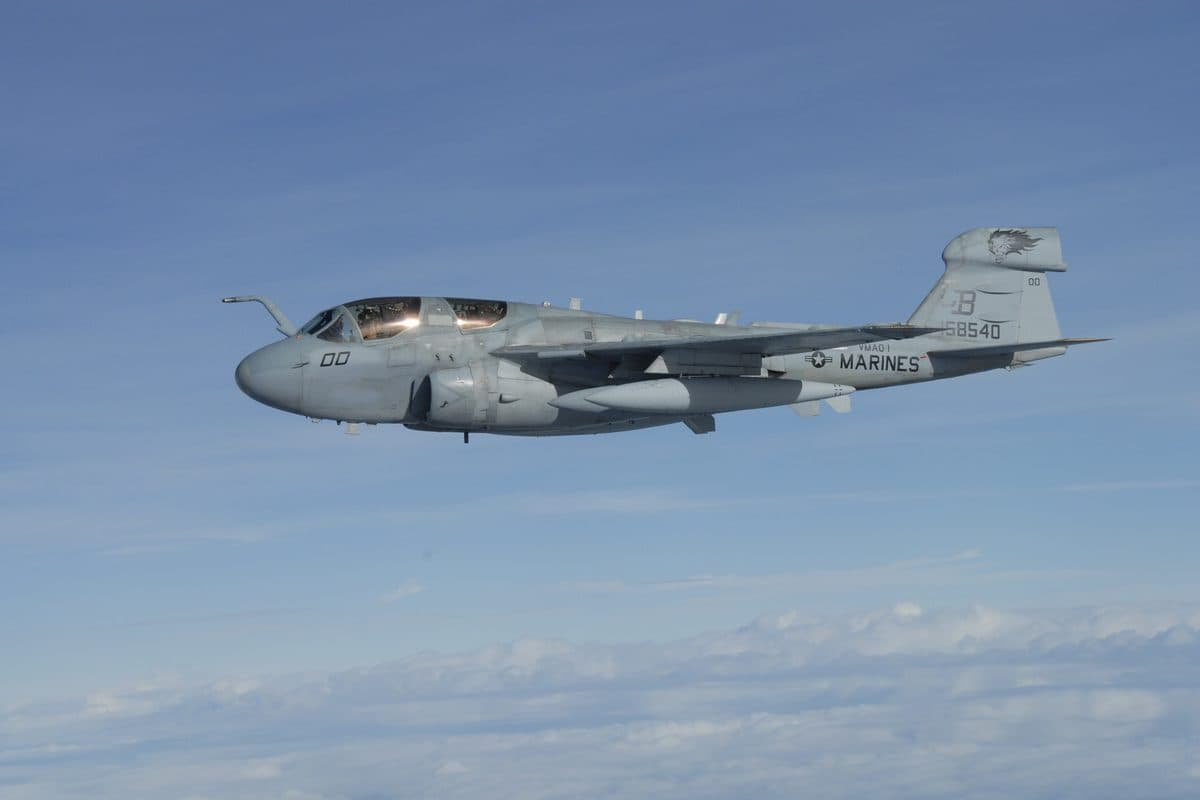 EA-6B Prowler electronic warfare aircraft on the flight deck