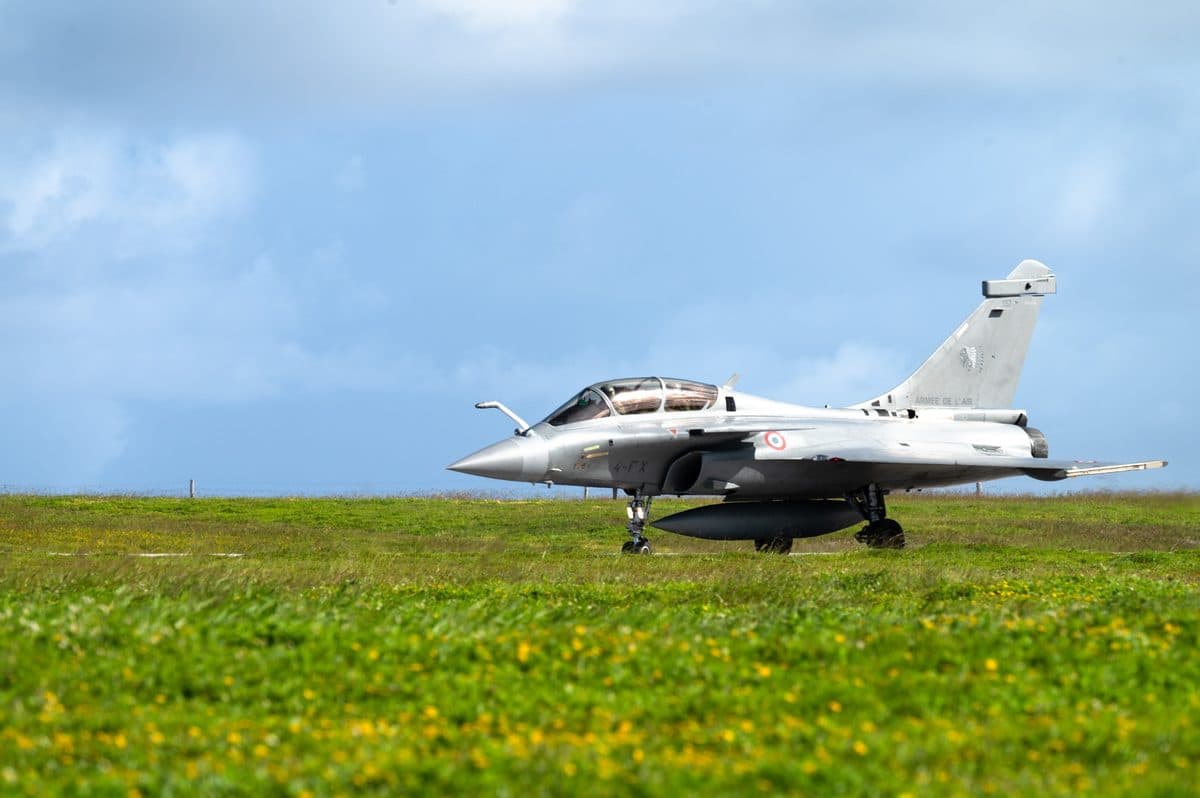 French Dassault Rafale fighter jet taking off during Northern Edge military exercises