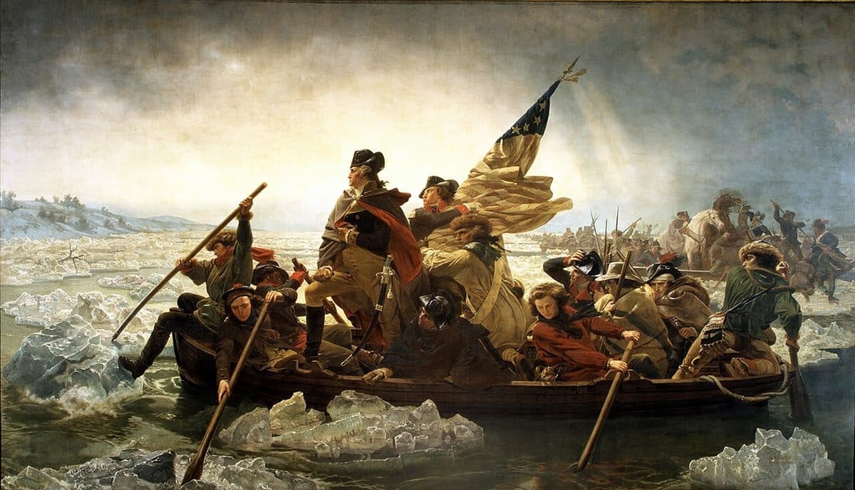 Emanuel Leutze's painting of Washington Crossing the Delaware, one of the boldest military decisions in history