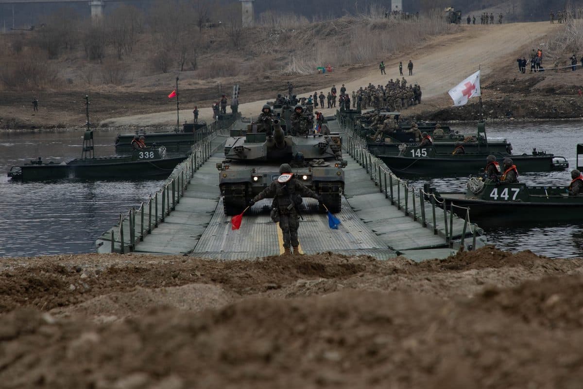 South Korean K2 Black Panther main battle tank crossing a river during Freedom Shield exercises