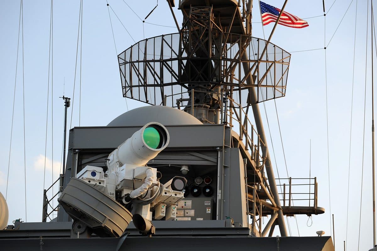 Navy HELIOS laser weapon system mounted on a destroyer
