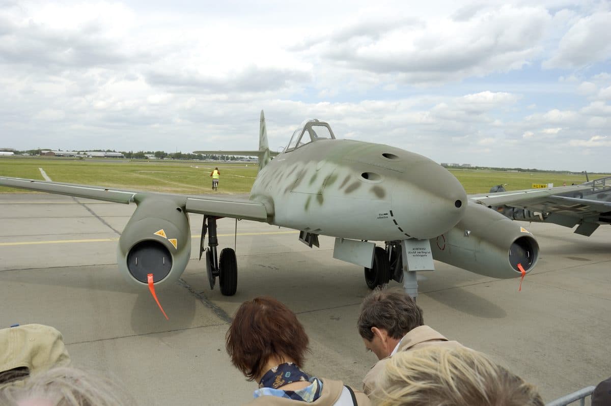 Messerschmitt Me 262, the world's first operational jet fighter, on display at an airshow, a machine that was decades ahead of its time
