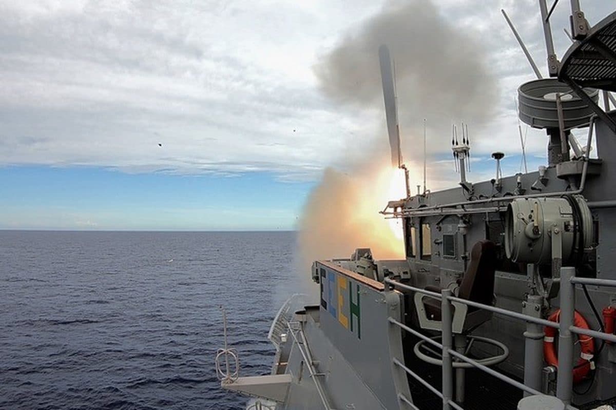 Tomahawk cruise missile launching from Ticonderoga-class guided-missile cruiser during Valiant Shield exercise