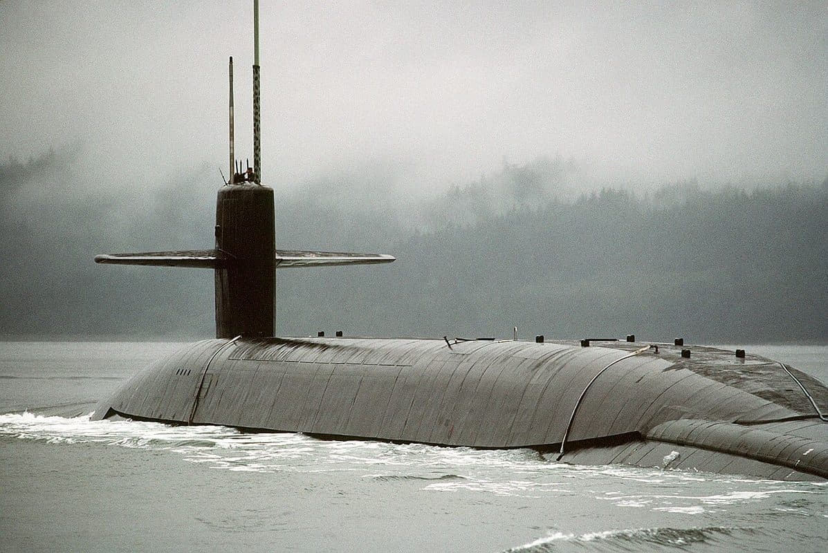 Ohio-class ballistic missile submarine surfaced at sea