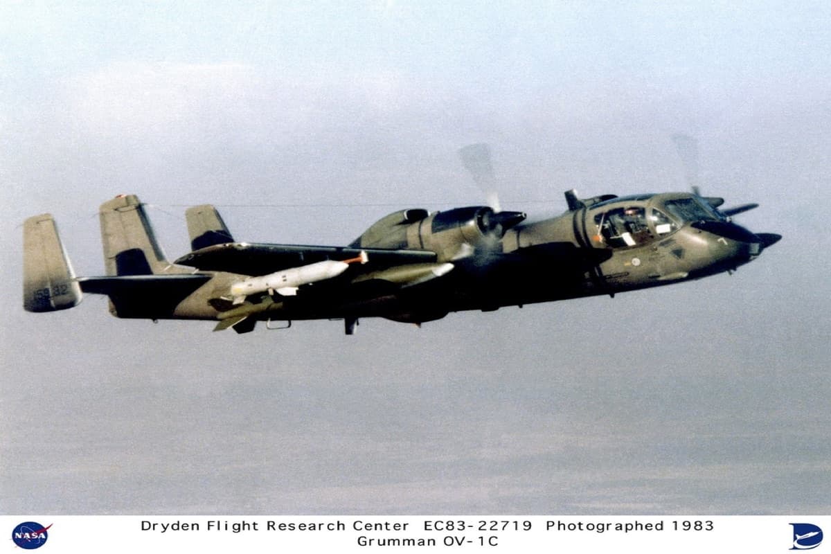 Grumman OV-1C Mohawk observation aircraft in flight during a NASA research program