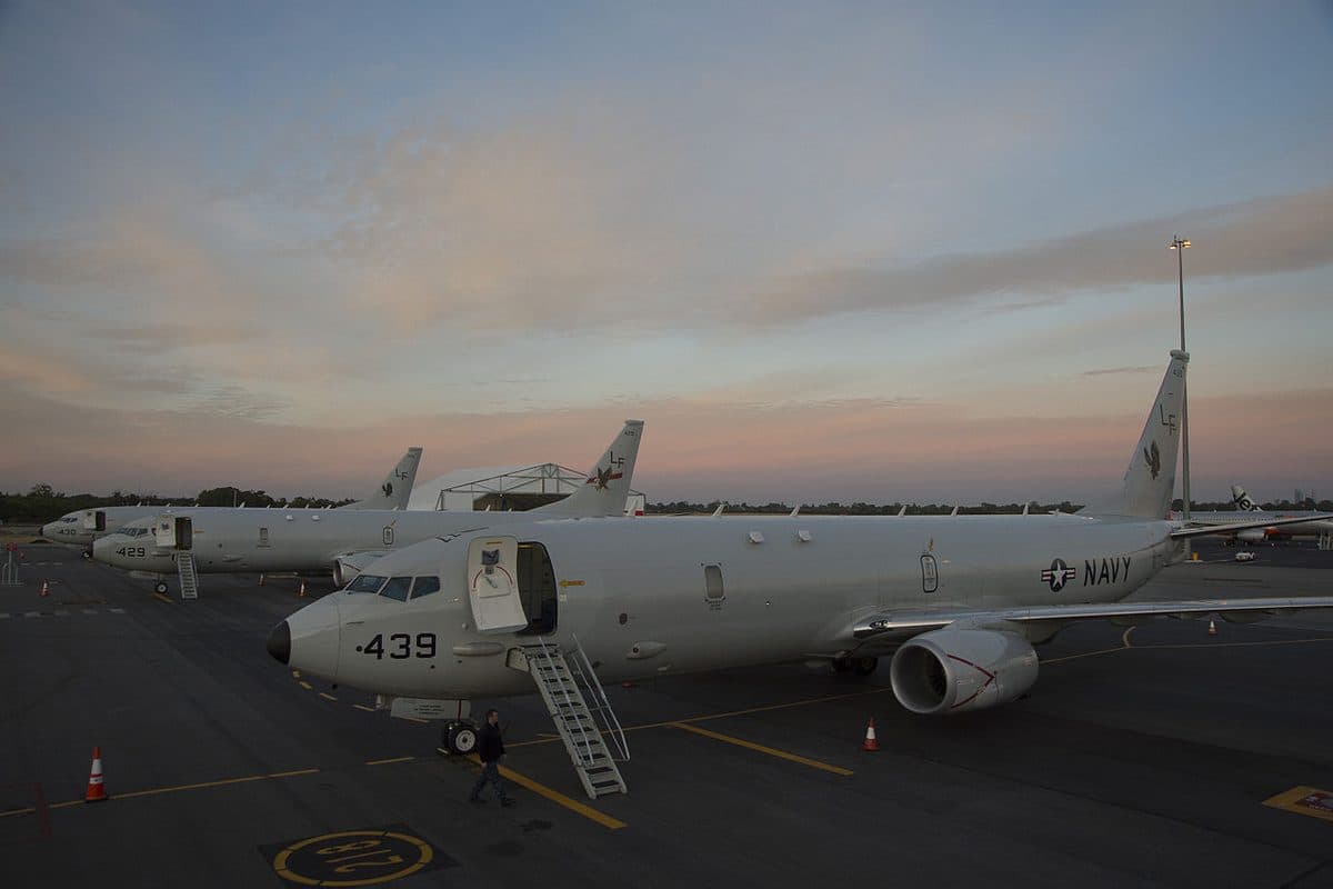 Three P-8A Poseidon maritime patrol aircraft from Patrol Squadron 16 at Perth Airport