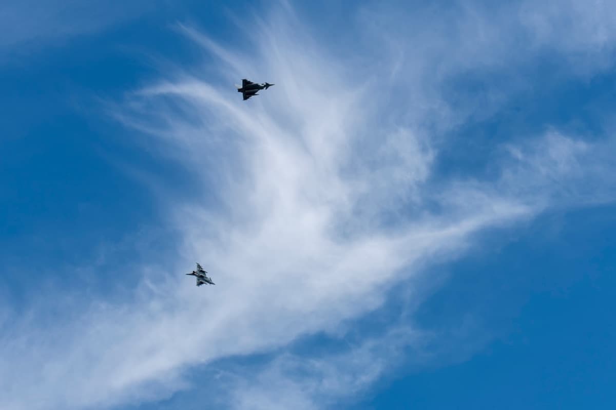 Two German Tornado fighter jets flying over Lithuania during Exercise Air Defender 2023
