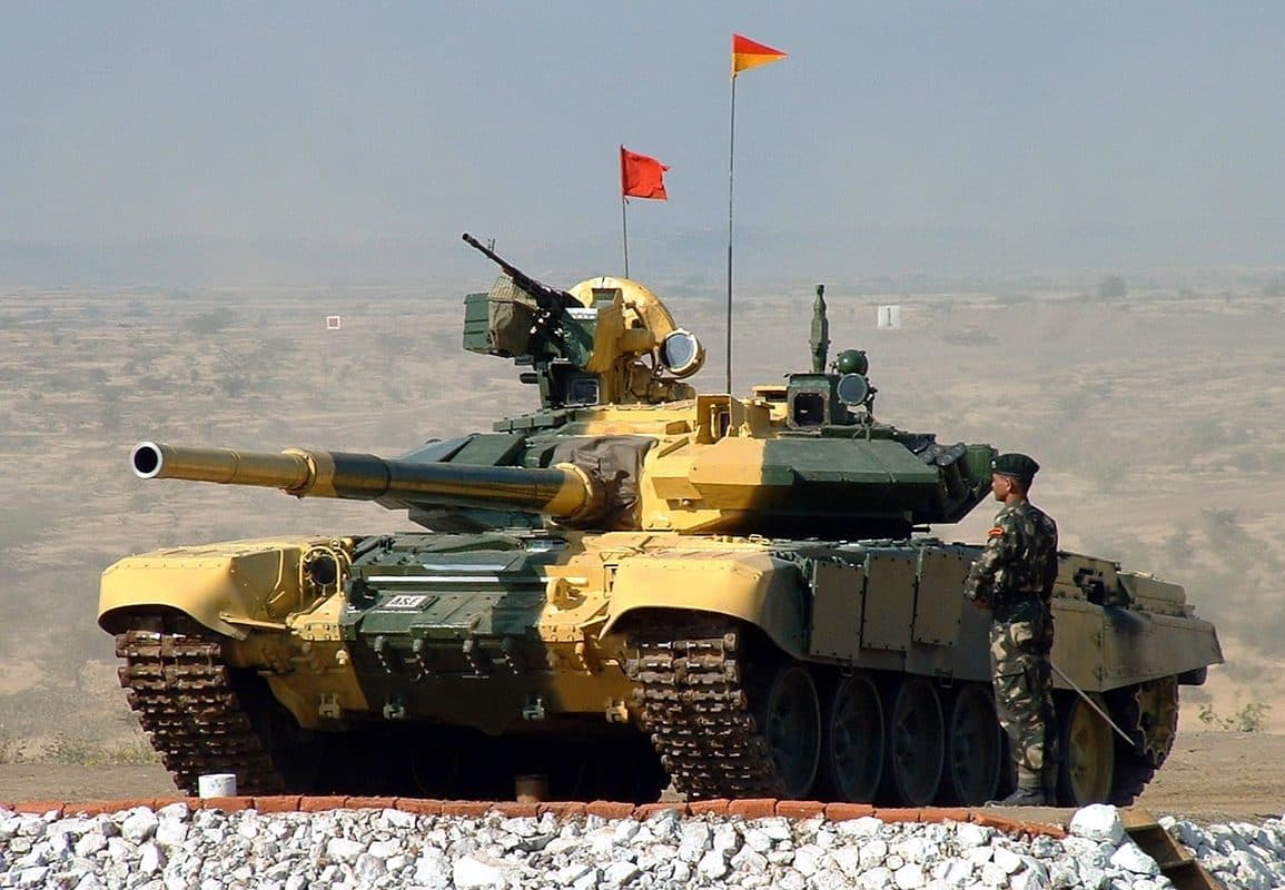 Indian Army T-90S main battle tank equipped with Kontakt-5 explosive reactive armor blocks