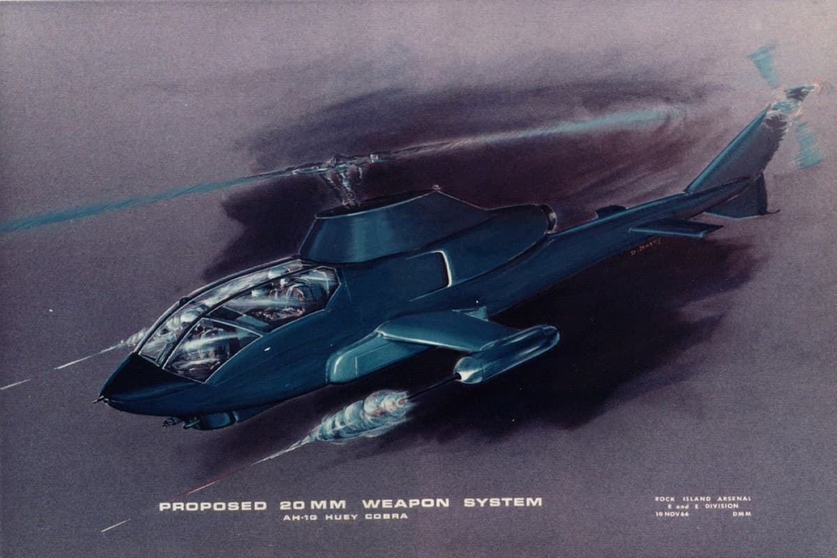 AH-1G Cobra attack helicopter equipped with the XM195 automatic gun during the Vietnam War
