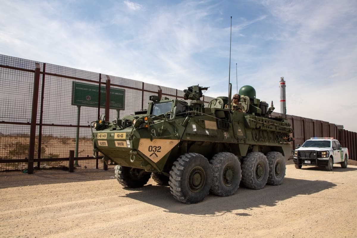 Stryker armored vehicles from 2nd Brigade Combat Team convoying along the southern border