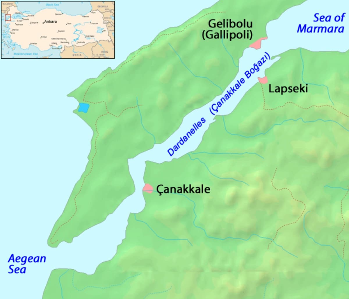 Allied battleships under fire from Ottoman shore batteries during the naval assault on the Dardanelles, March 18, 1915