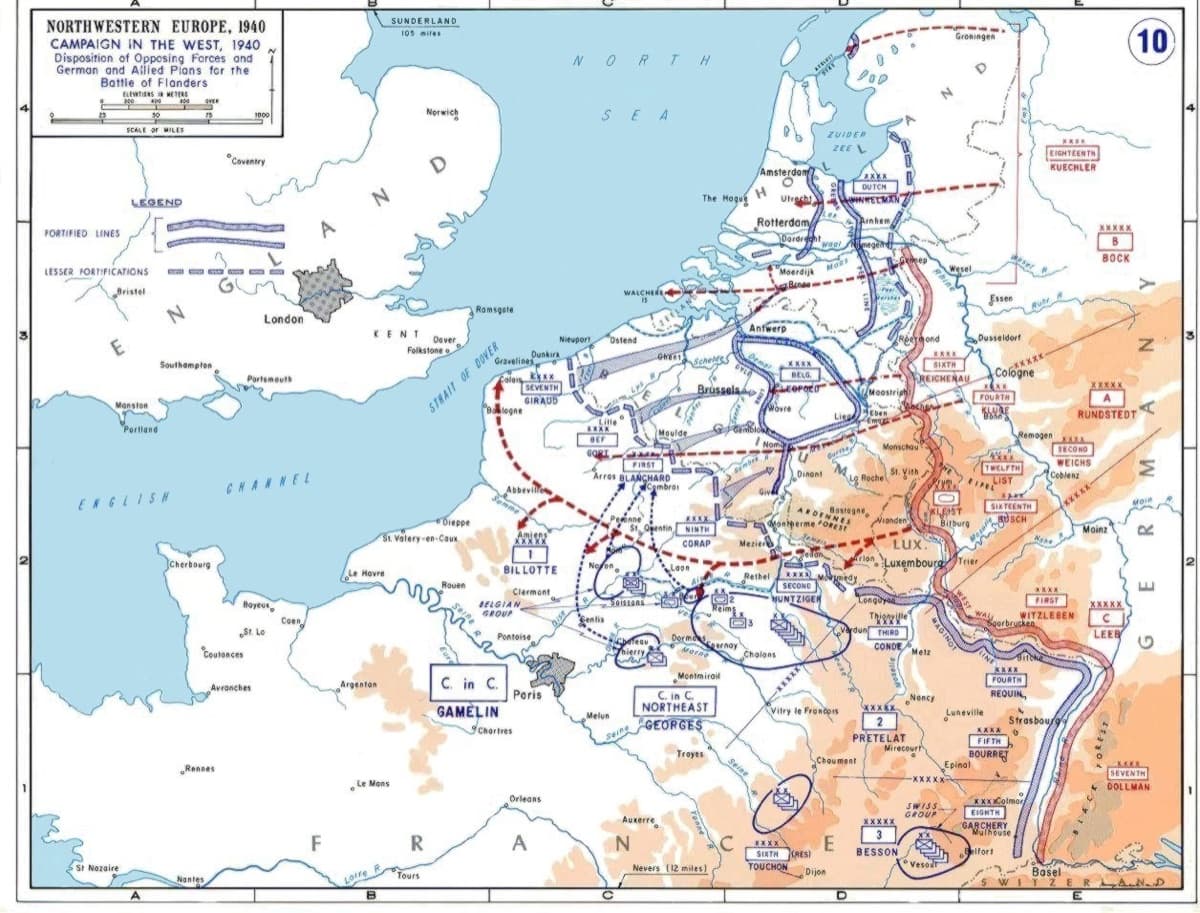 German panzer columns advancing through France during the Fall Gelb invasion, May 1940