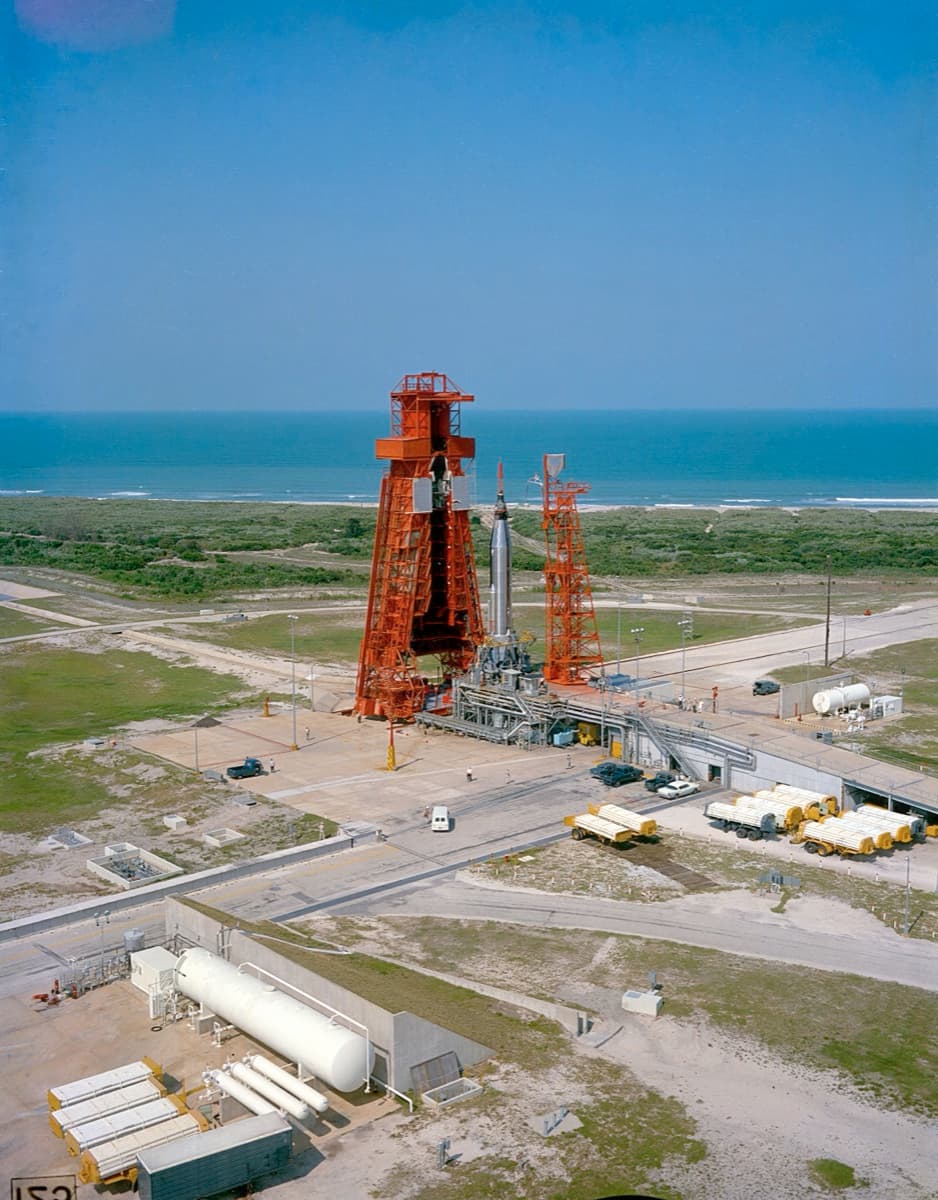 John Glenn's Friendship 7 Mercury spacecraft launching from Cape Canaveral, February 1962