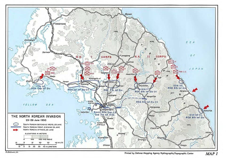 Long columns of refugees and retreating UN forces on the roads south of Seoul, January 1951