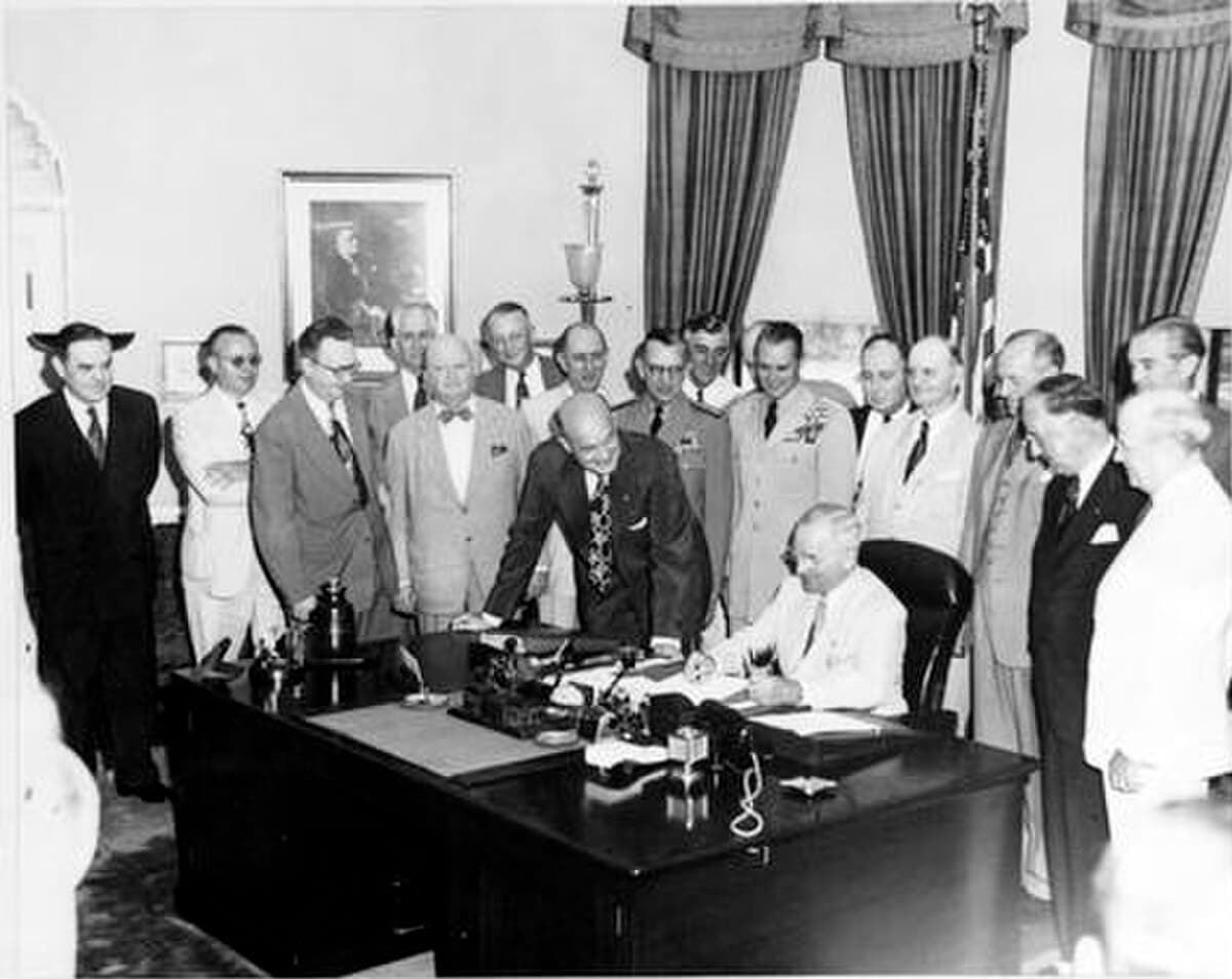 President Harry S. Truman addressing a joint session of Congress to announce the Truman Doctrine, March 12, 1947