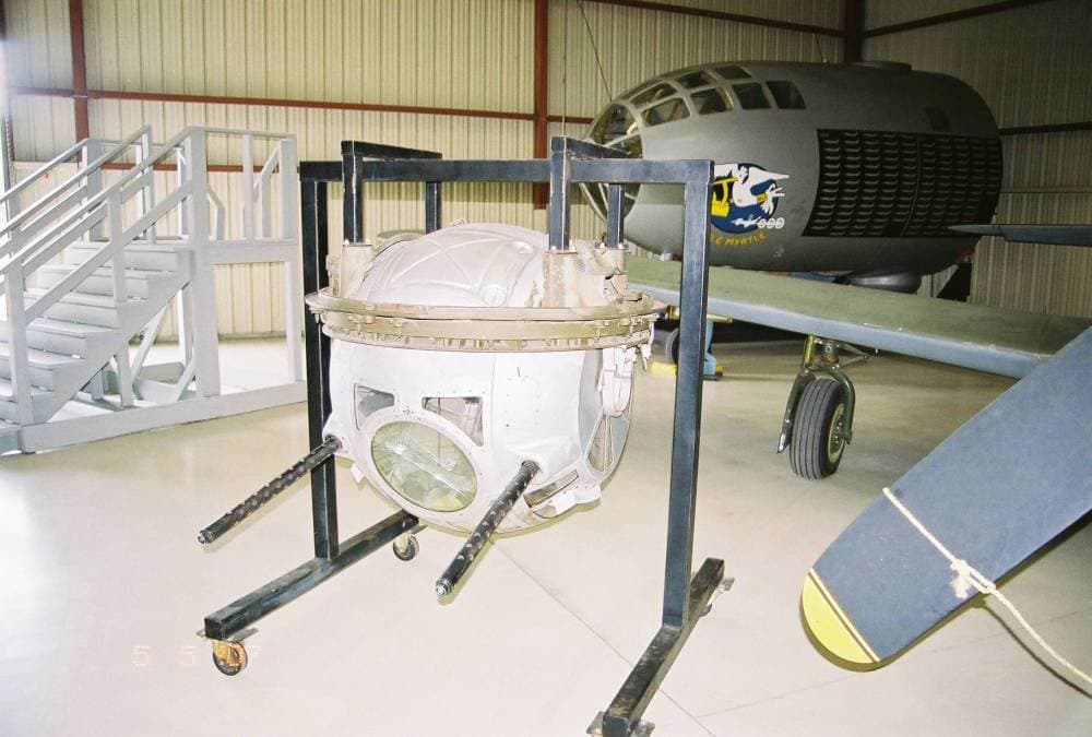 Sperry ball turret on display showing the cramped defensive position used on B-17 bombers