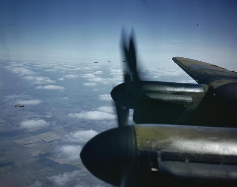 Lancasters in flight photographed from inside another Lancaster, August 1943