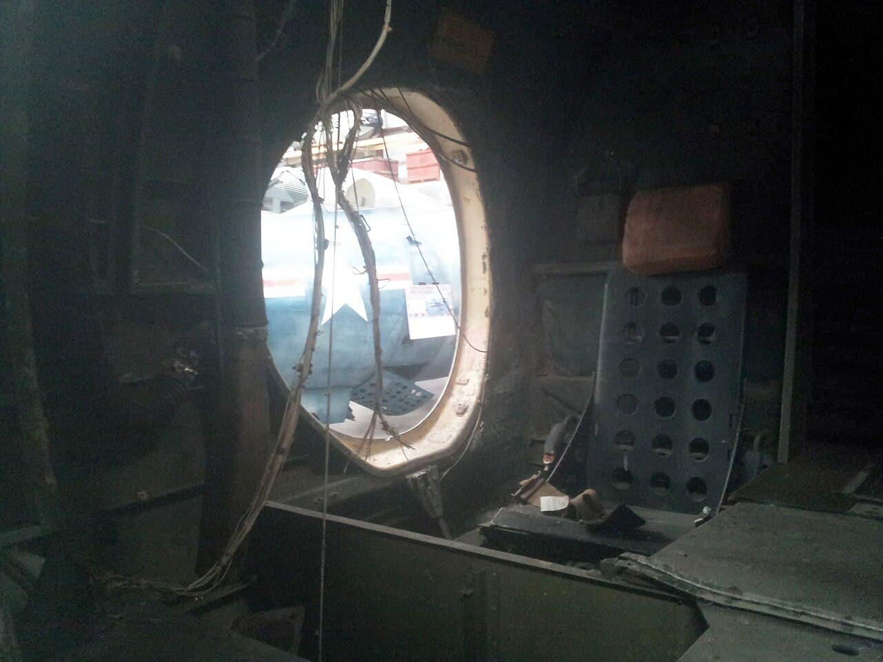 Interior cabin of a Boeing B-29 Superfortress showing the pressurized crew compartment