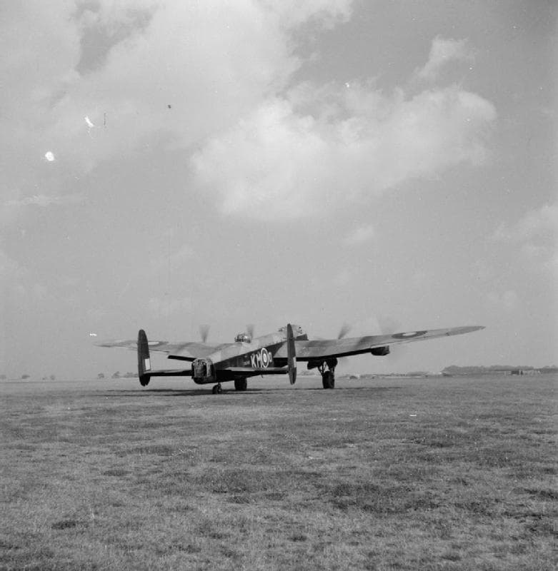 Avro Lancaster of RAF Bomber Command in flight during World War II