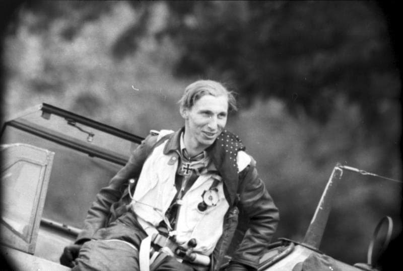 Luftwaffe pilot seated in the cockpit of a Messerschmitt Bf 109