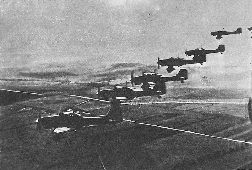 Squadron of Ju 87 Stukas in echelon formation