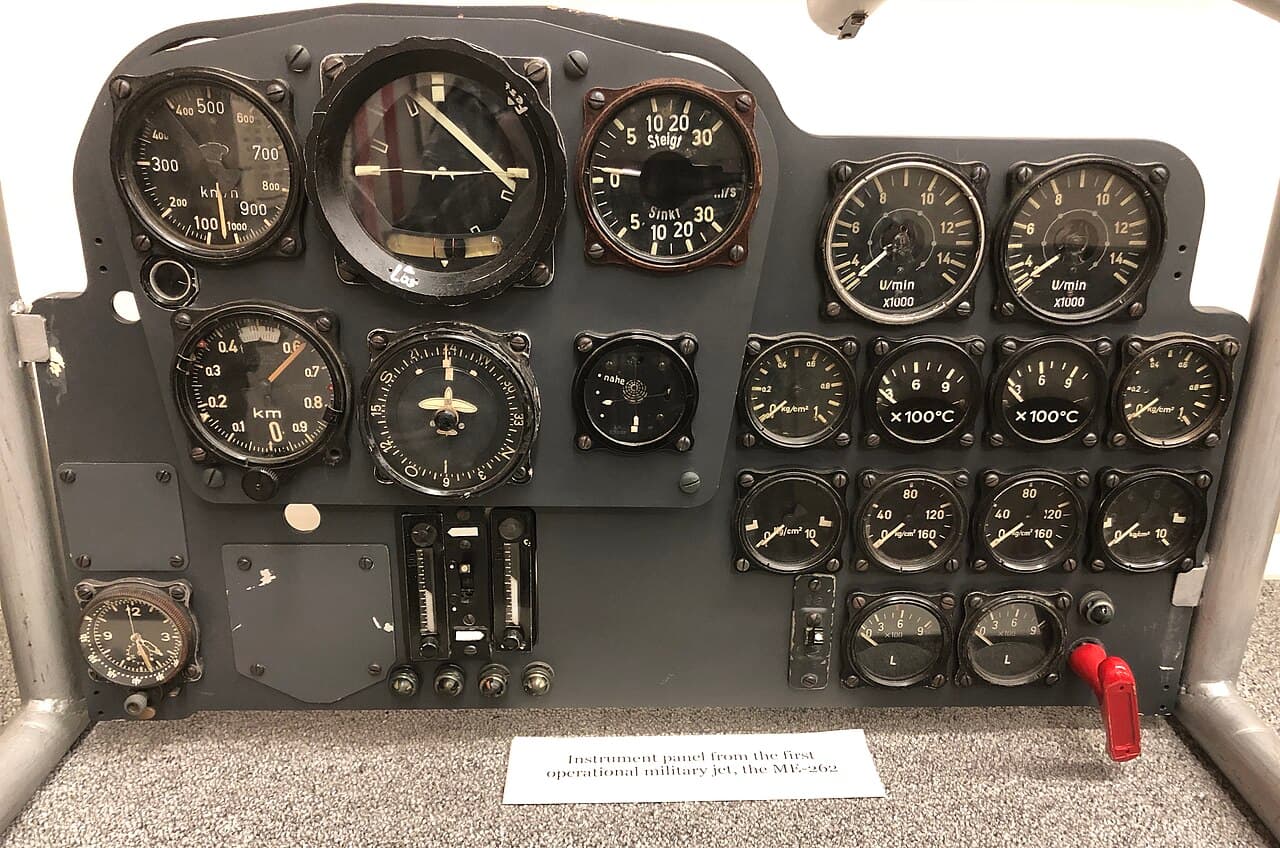 Me 262 jet fighter instrument panel at the International Museum of World War II
