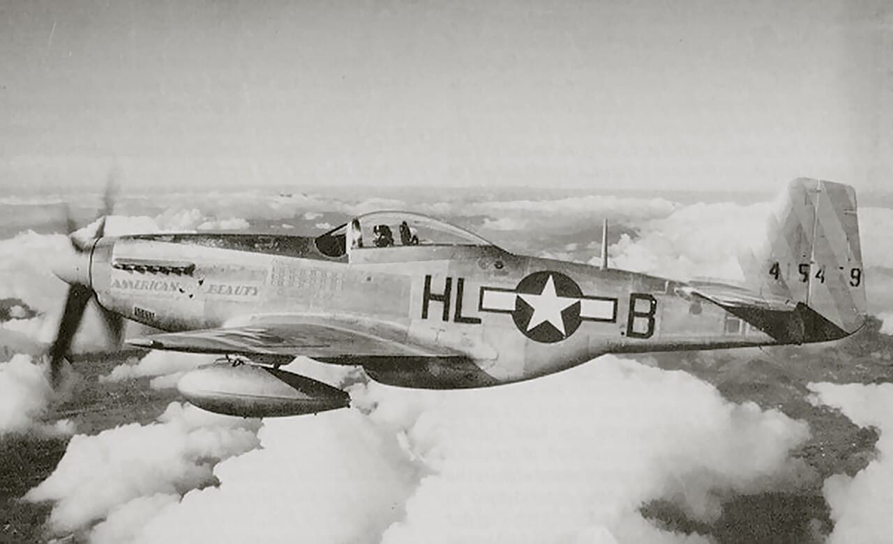 P-51D Mustang "American Beauty" piloted by Capt. John Voll over Italy, 1944