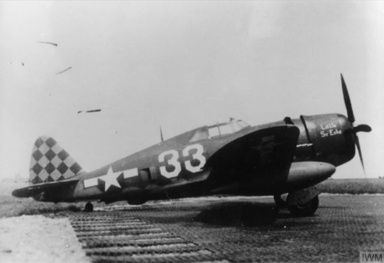 P-47D "Little Sir Echo" of the 325th Fighter Group with checkered tail markings, Italy