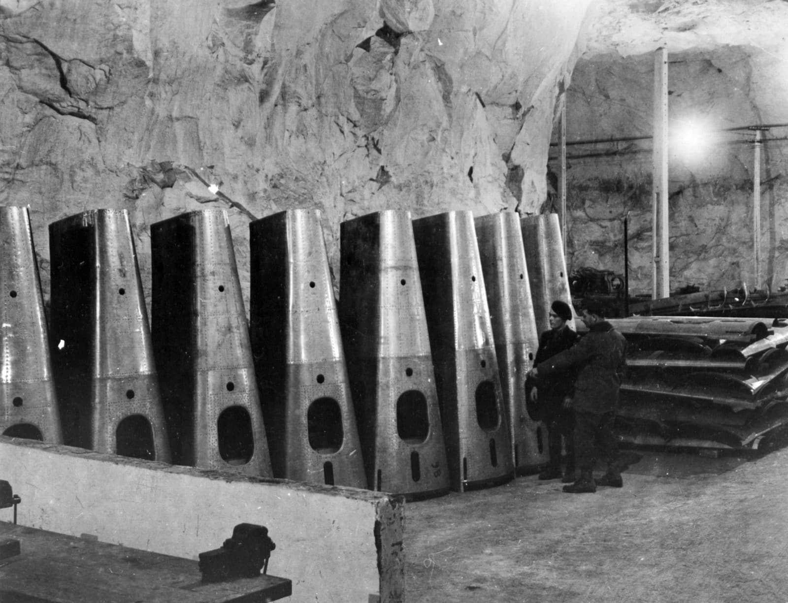 Focke-Wulf Fw 190 fuselages in an underground dispersal factory at Saint-Astier, France, September 1944