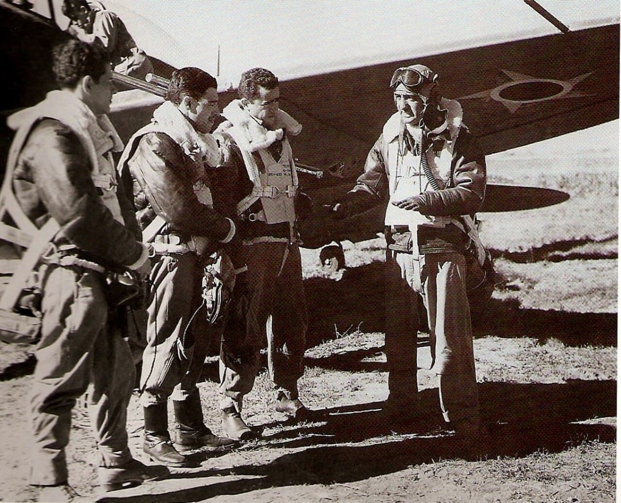 Brazilian fighter pilots before taking off for combat in P-47 Thunderbolts in Italy during WWII