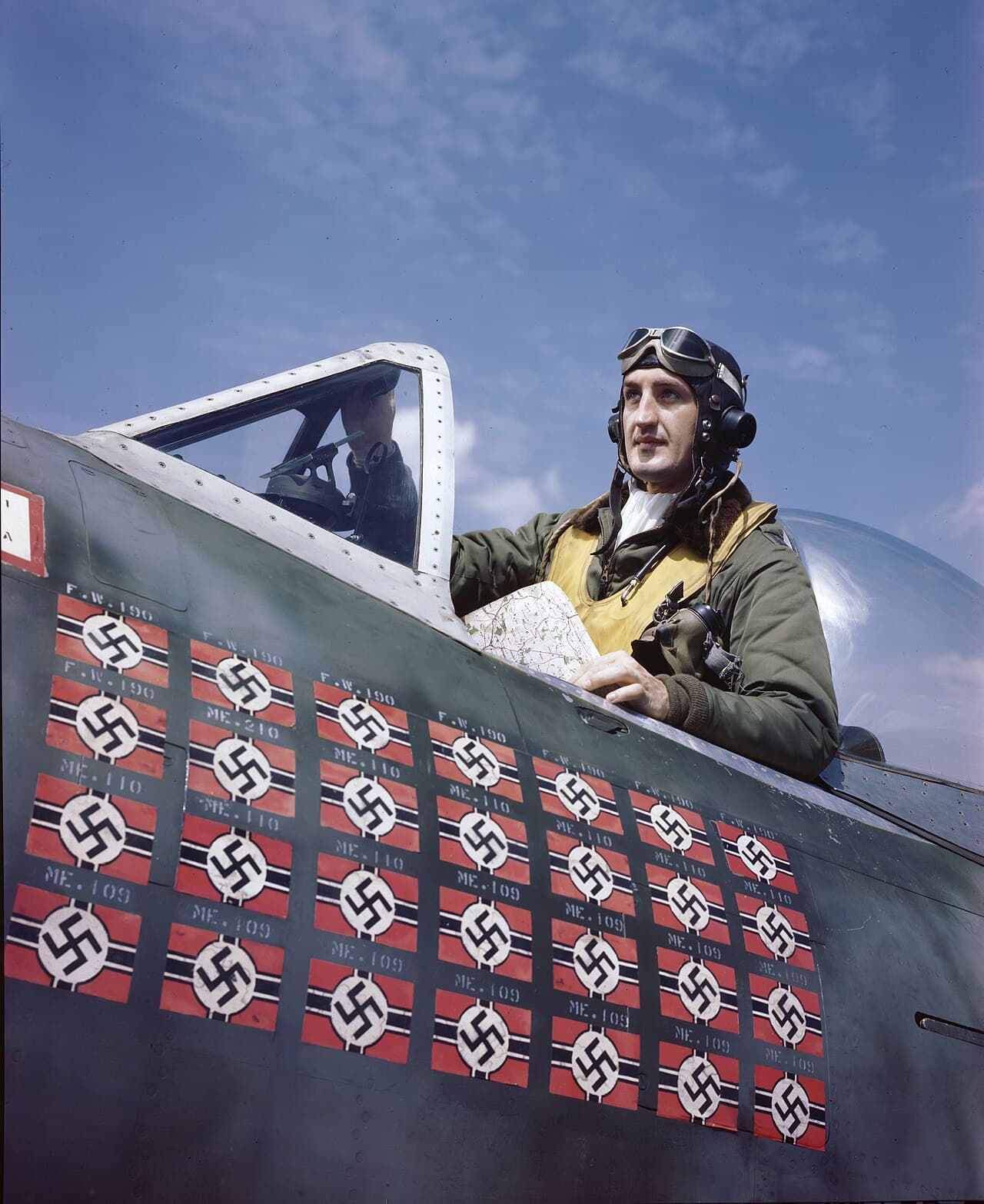 Lt. Col. Francis Gabreski in the cockpit of his P-47 Thunderbolt, July 1944