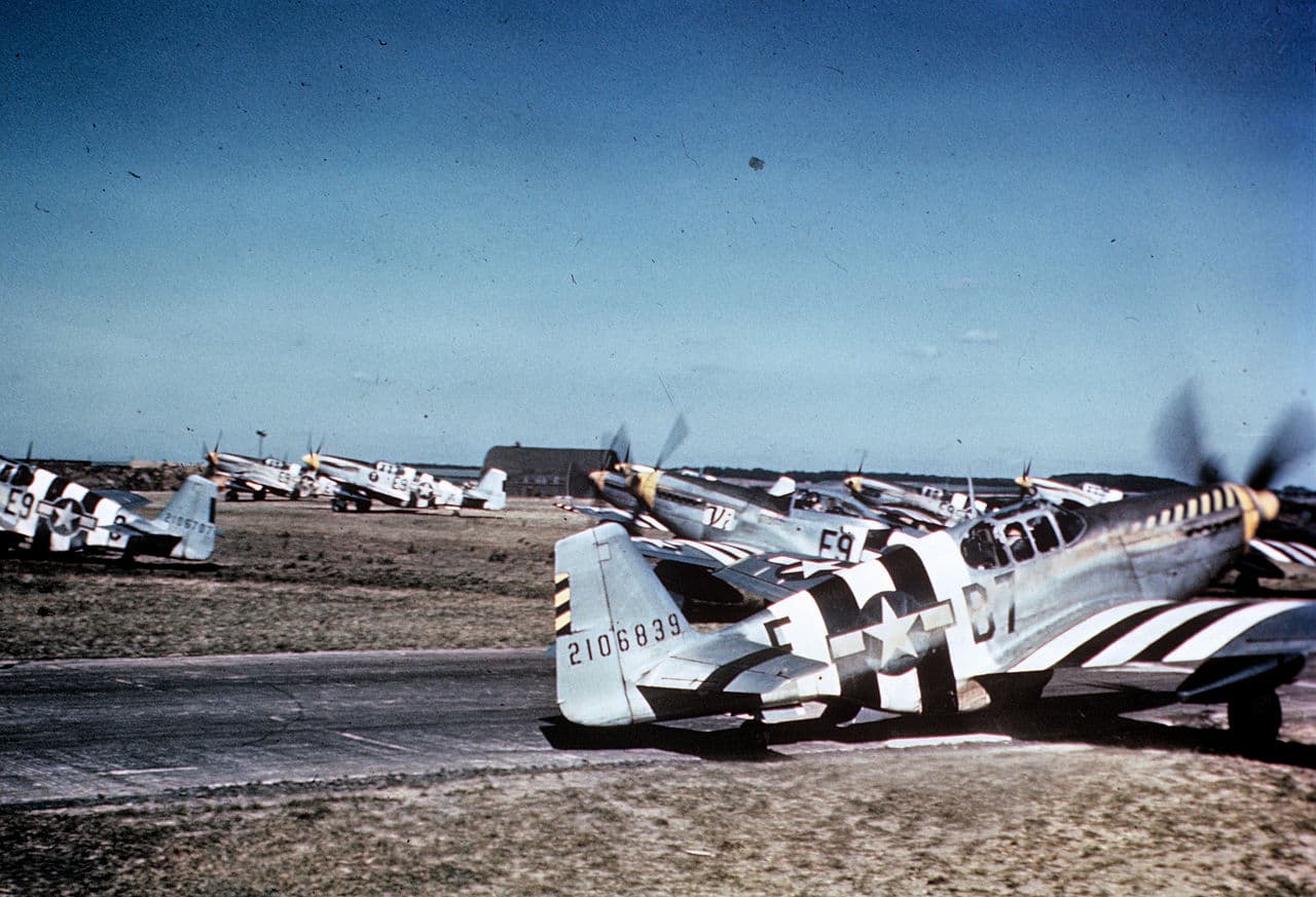 P-51B Mustangs of the 361st Fighter Group at RAF Bottisham, England, 1944