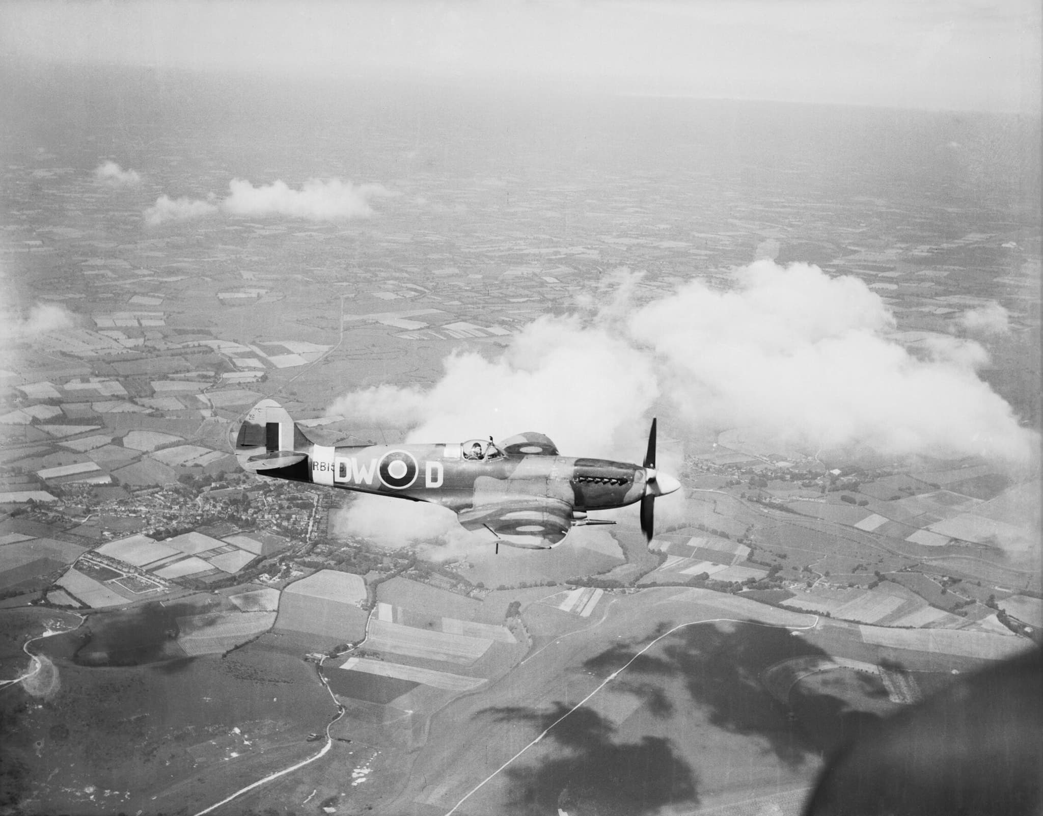 Supermarine Spitfire Mk XIV of No. 610 Squadron RAF flown by Squadron Leader R.A. Newbury at Friston, Sussex, July 1944