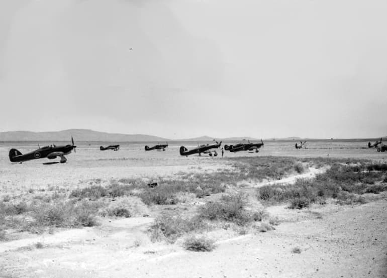 Hurricanes of 80 Squadron RAF in formation flight