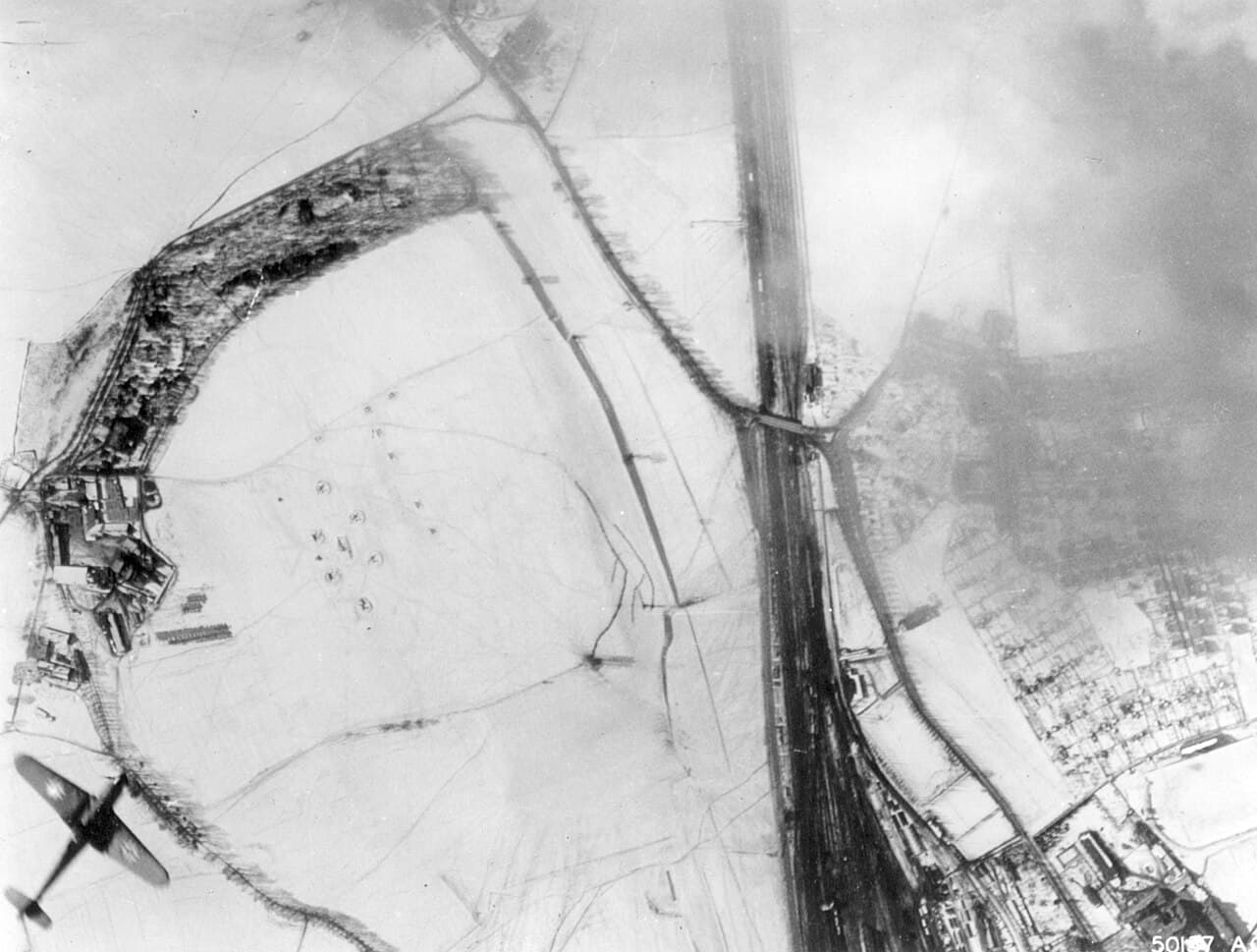 Bf 109G in flight over Regensburg, Germany, February 1944