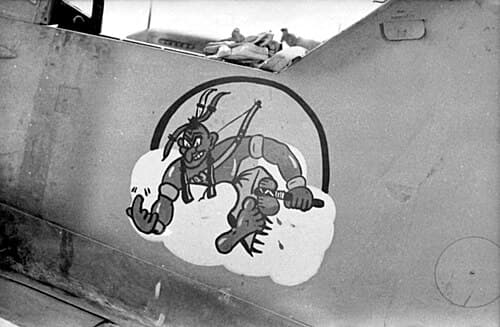 Personal emblem painted on a Bf 109G at Berca airfield, Libya, 1942