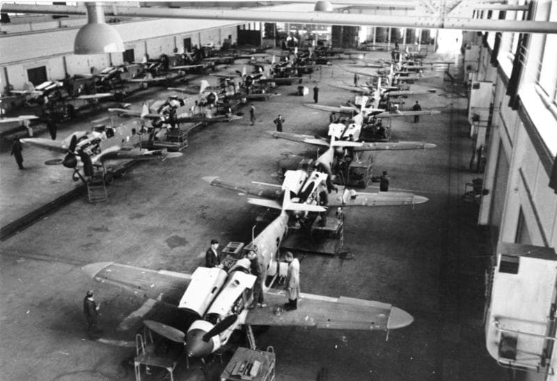 Bf 109 production line at a Messerschmitt factory