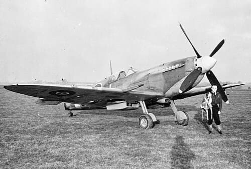 Official RAF photograph of a Spitfire Mk IX with pilot