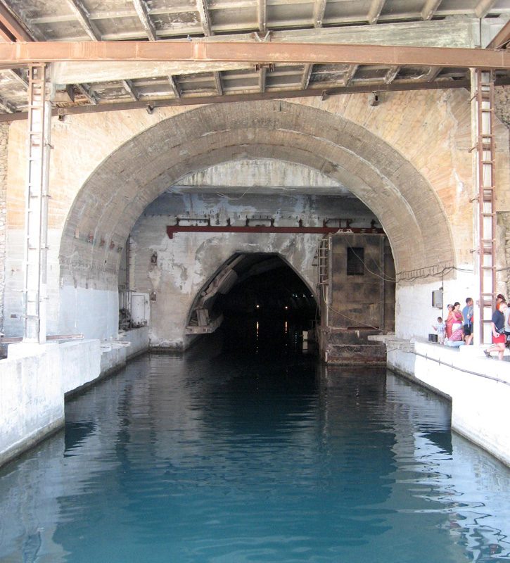 Entrance to the Balaklava submarine base tunnel in Crimea, former Soviet nuclear submarine facility