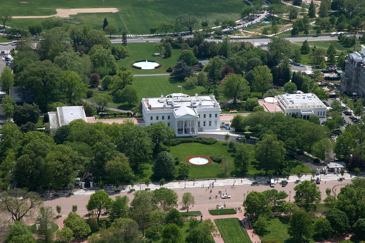 The White House north facade in Washington, D.C., with underground Presidential Emergency Operations Center