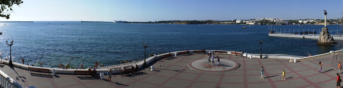 Sevastopol naval base and harbor in Crimea showing Russian Black Sea Fleet warships