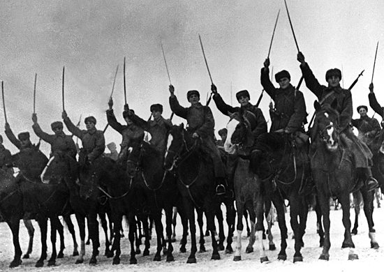 Soviet soldiers defending Moscow during the critical winter battle in 1941-1942